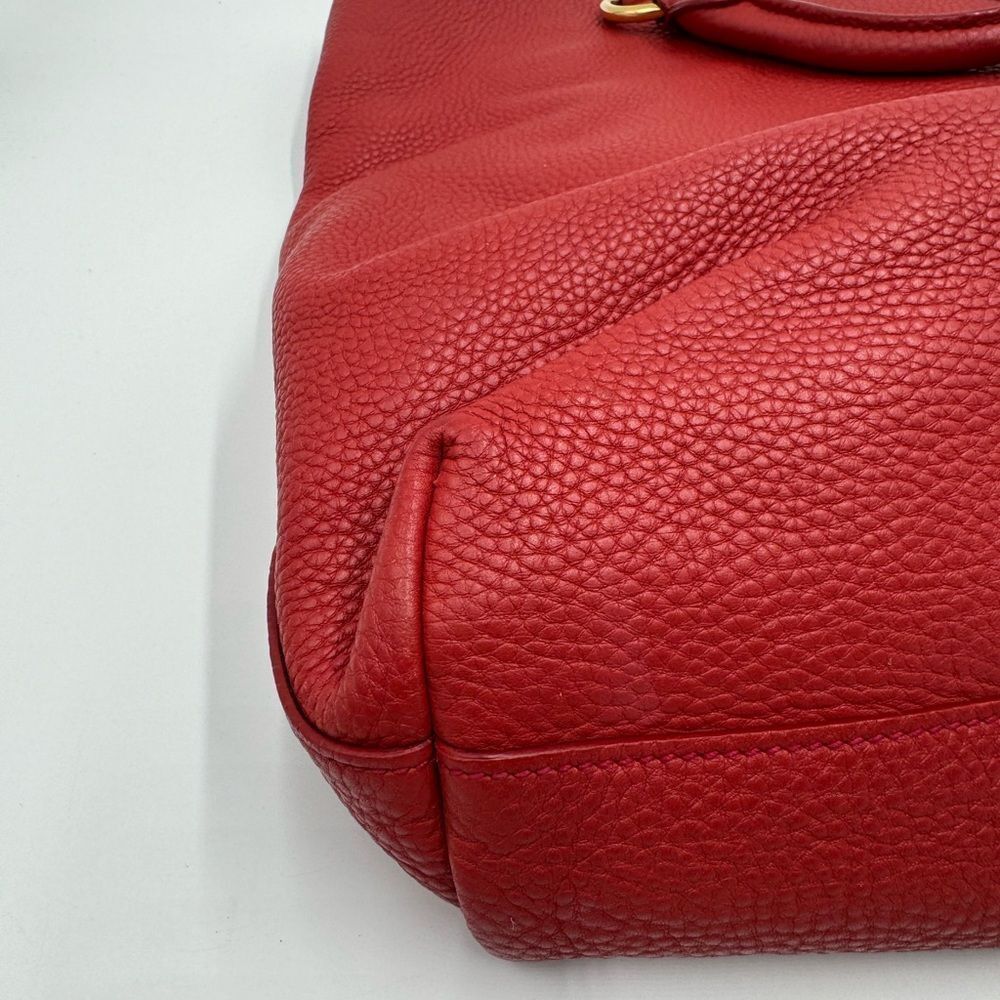 Auth Prada Rosso Vitello Daino Leather Convertible Shopping Tote Bag Preloved - Picture 7 of 13